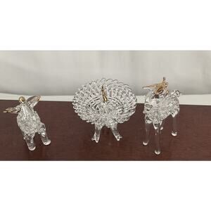Vintage Hand Spun Glass Figurines With Gold Trim Horse Elephant&Peacock Set Of 3